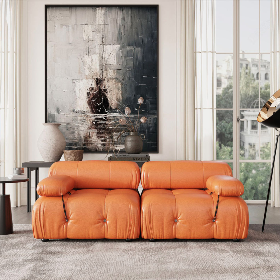 Crenus - Lusso 69.3" Loveseat Leather Sectional Sofa With Removable Armrests