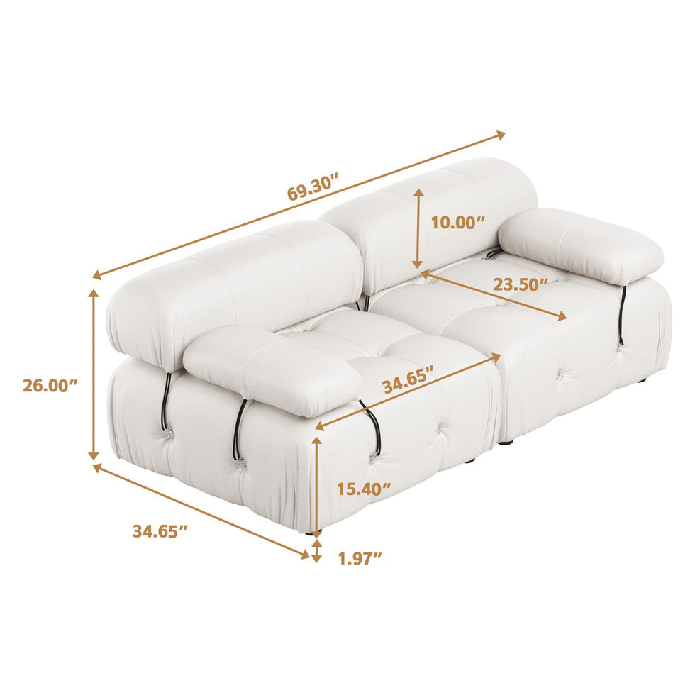 Crenus - Lusso 69.3" Loveseat Leather Sectional Sofa With Removable Armrests