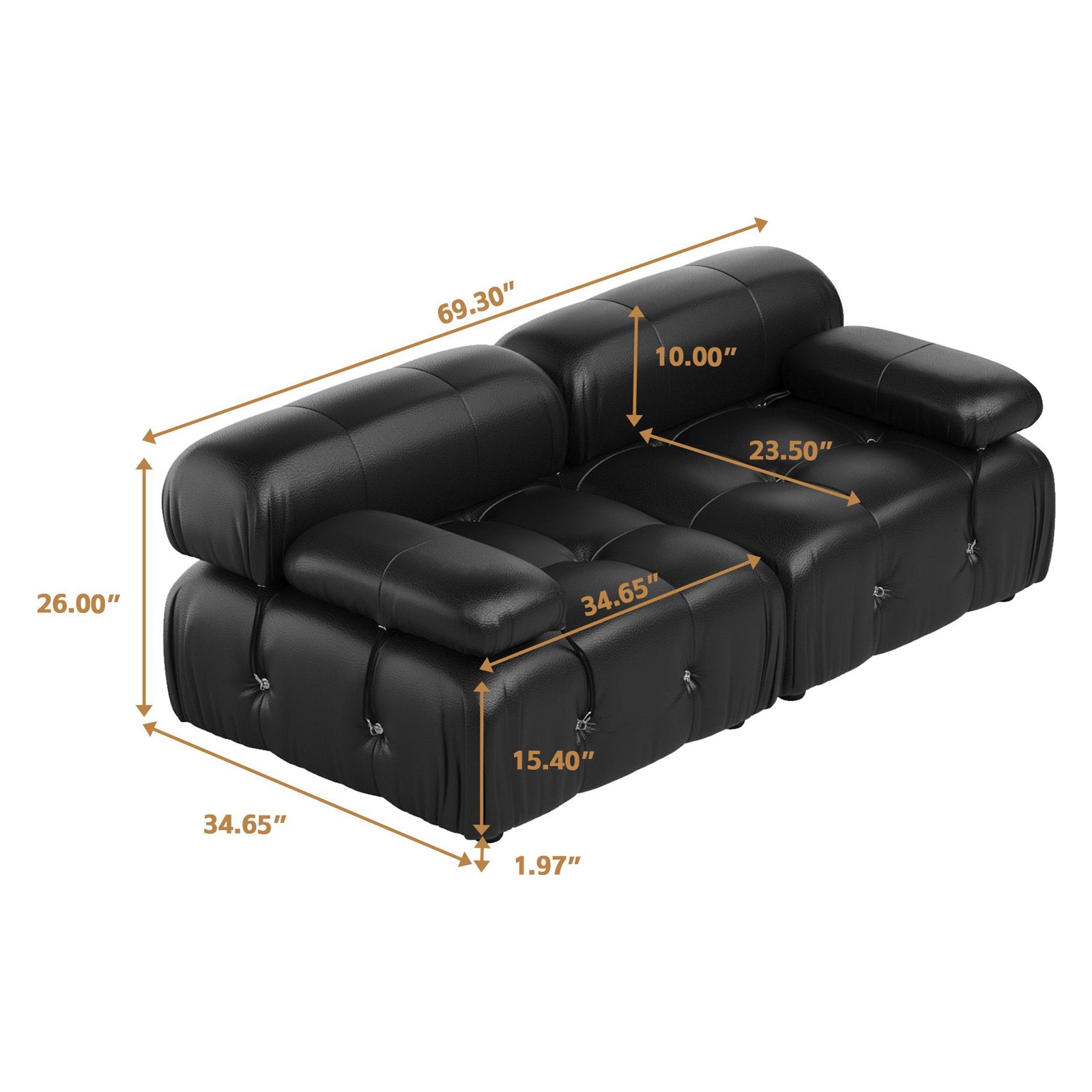 Crenus - Lusso 69.3" Loveseat Leather Sectional Sofa With Removable Armrests