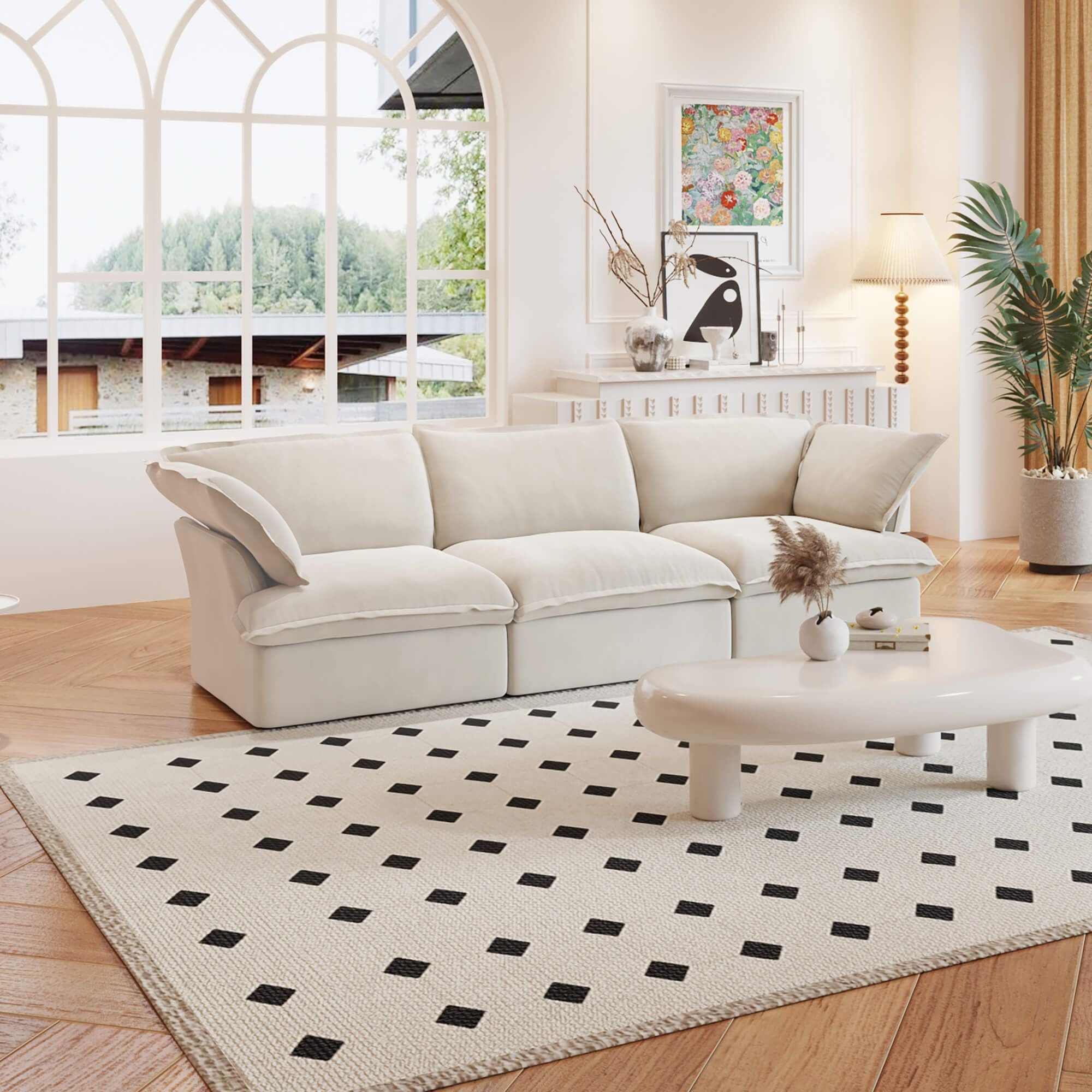Crenus - Softspot 122.82" Sectional Sofa 3-Seater with Sofa Cover