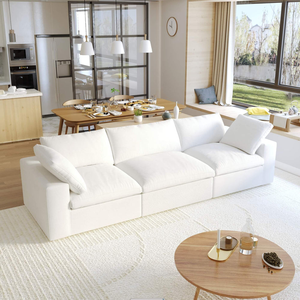 Crenus - Cloud 120.45" Linen Sectional Sofa 3-Seater Removable Cover