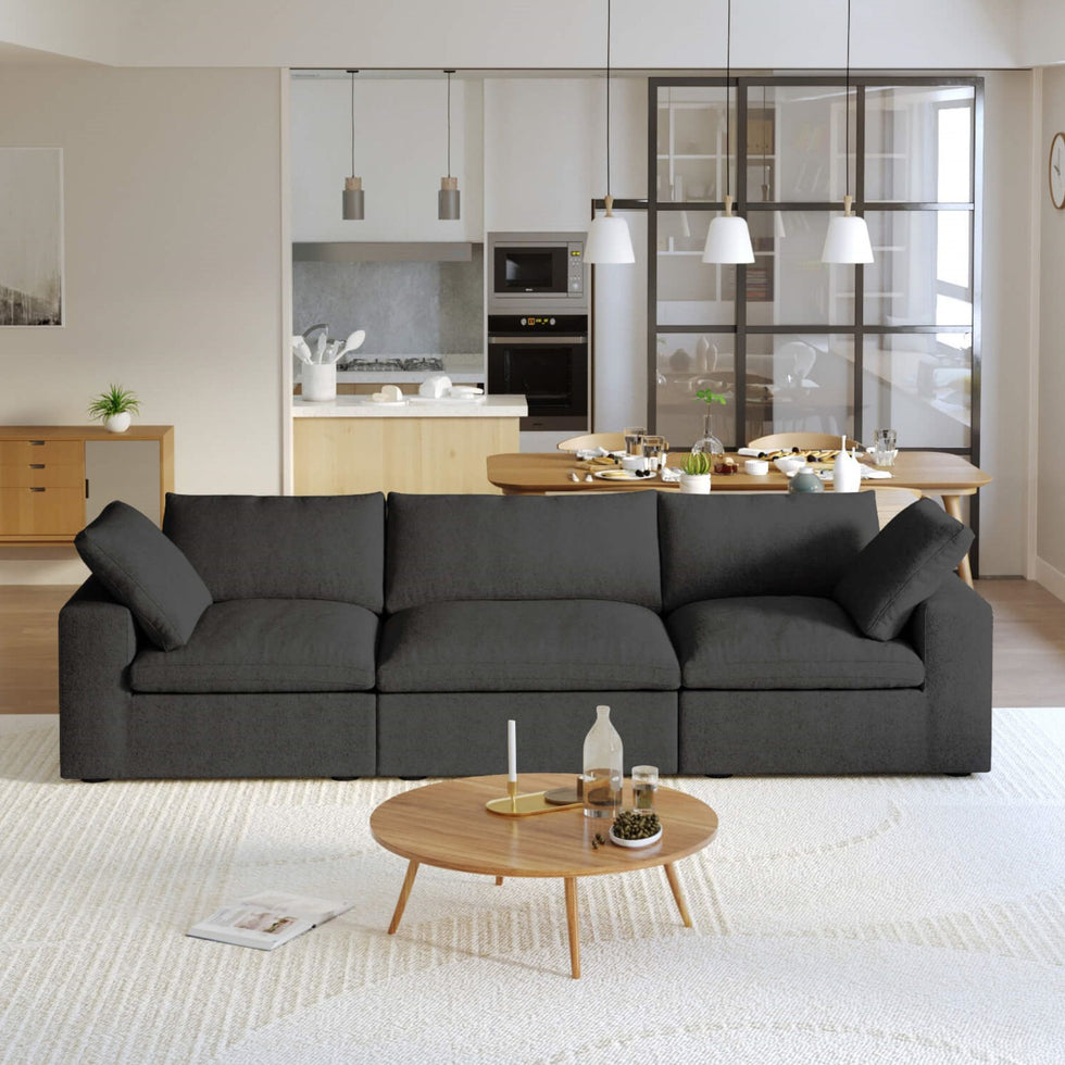 Crenus - Cloud 120.45" Linen Sectional Sofa 3-Seater Removable Cover