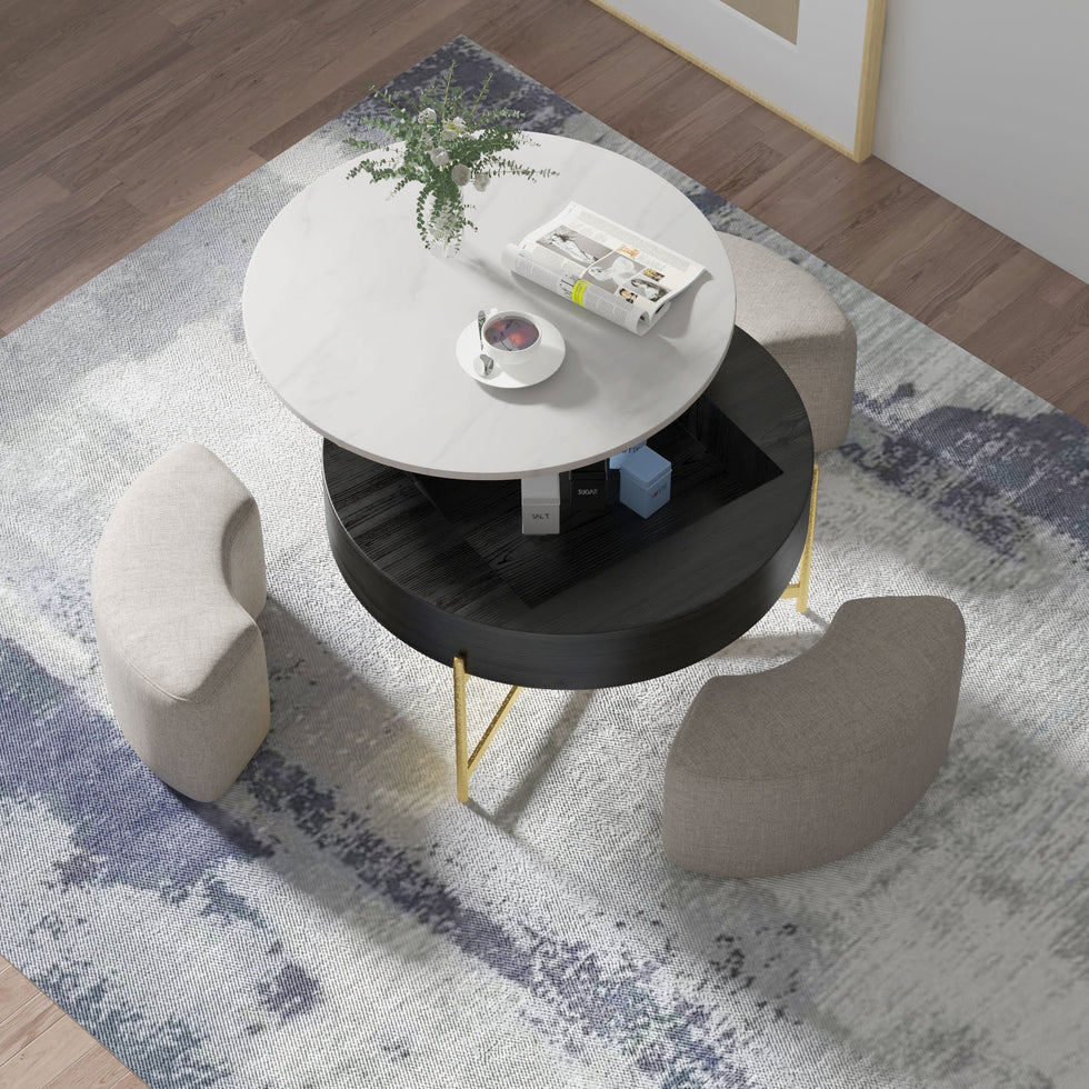 Crenus - Vita Felice 31.5" Round Lift-Top Wood Coffee Table Set
