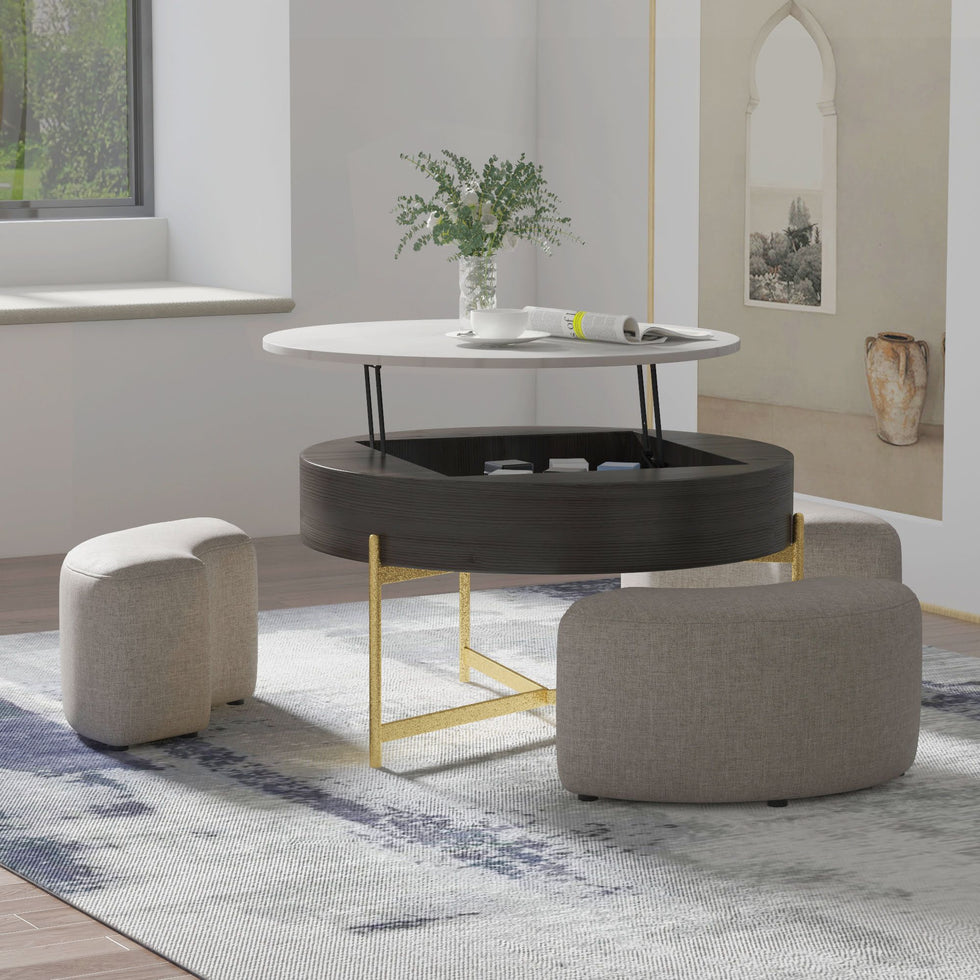 Crenus - Vita Felice 31.5" Round Lift-Top Wood Coffee Table Set