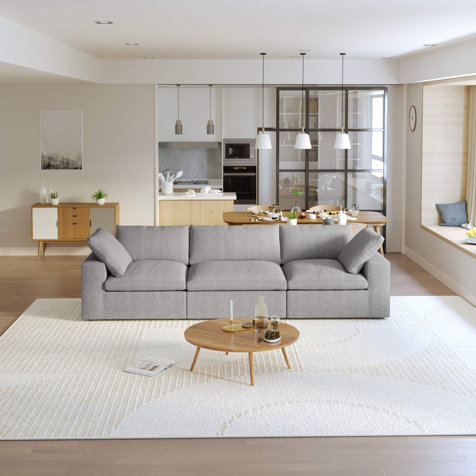 Crenus - Cloud 120.45" Linen Sectional Sofa 3-Seater Removable Cover