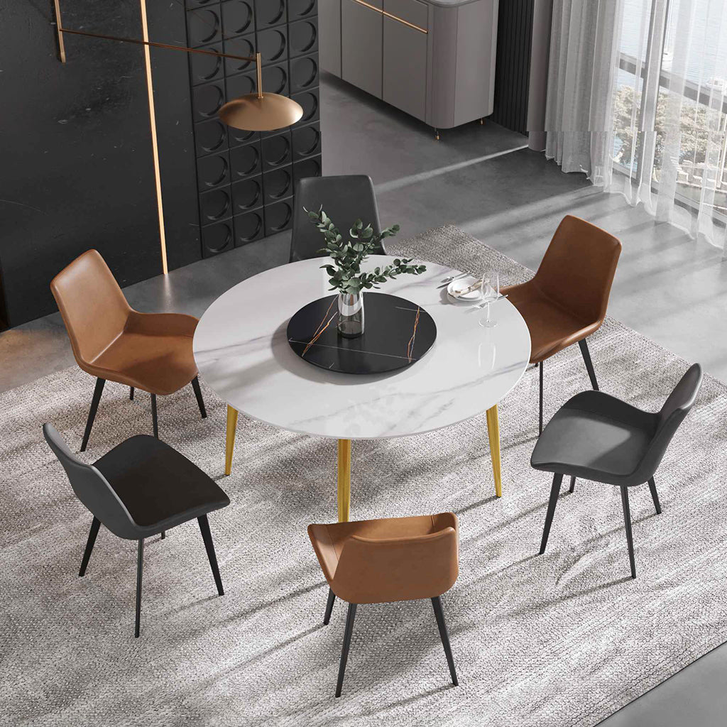 Crenus - Round Dining Table with Black Lazy Susan