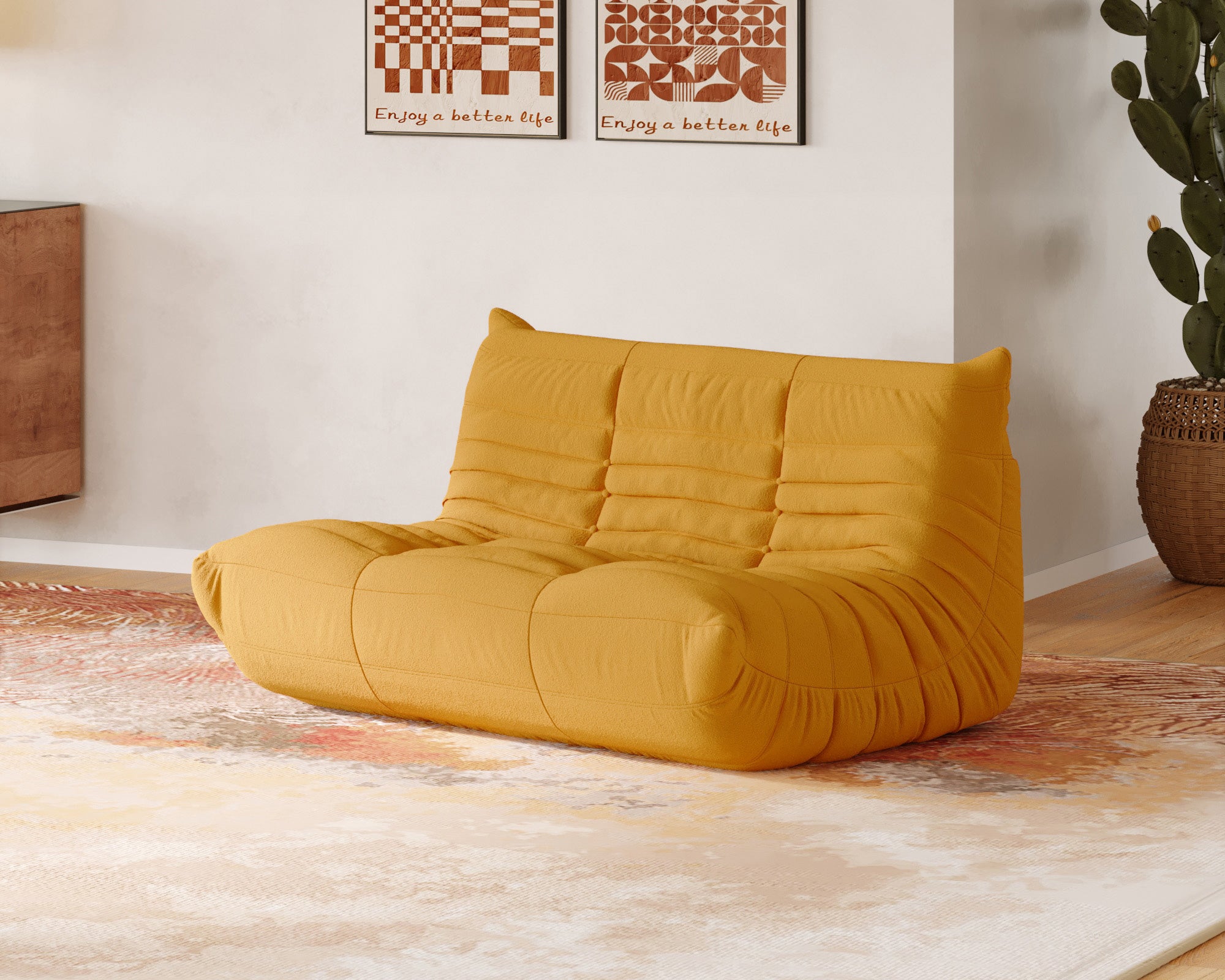 Crenus - Caterpillar 53.15″ Floor Loveseat Sofa Teddy Velvet
