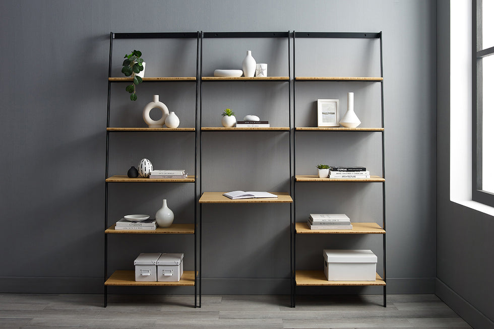 Greenington - Santa Cruz Leaning Shelf in Wheat, Solid Moso Bamboo/Metal
