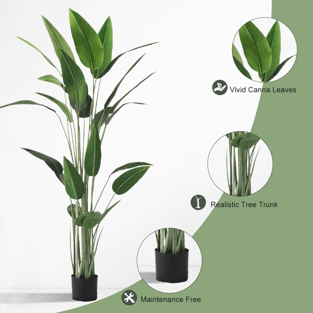 HMR - 70.9" Artificial Canna Tree 1-Piece Faux Plastic Indoor & Outdoor Plant