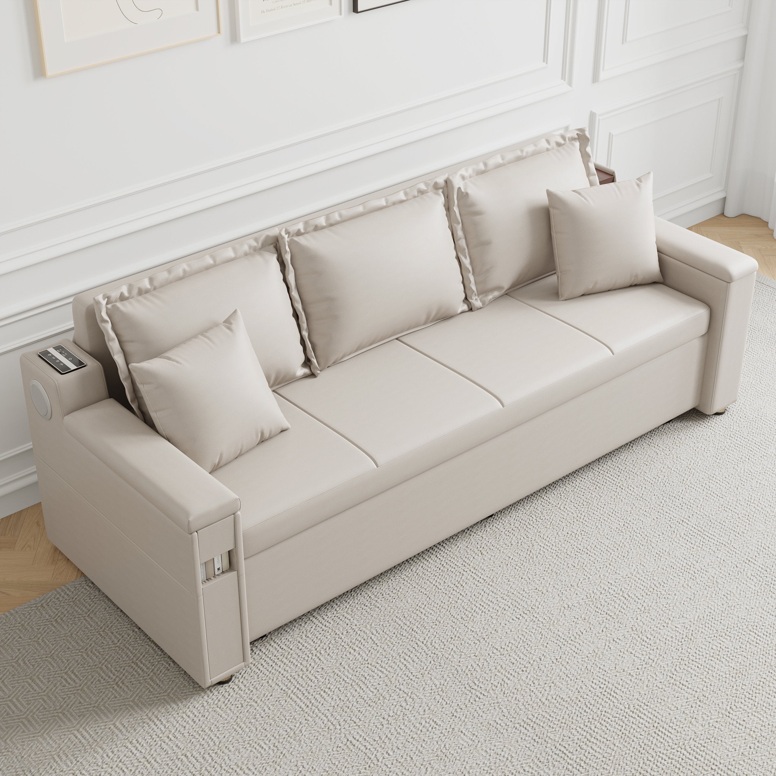 HMR - 83" King 3-Seater Leather Sleeper Sofa with Speaker & USB Ports