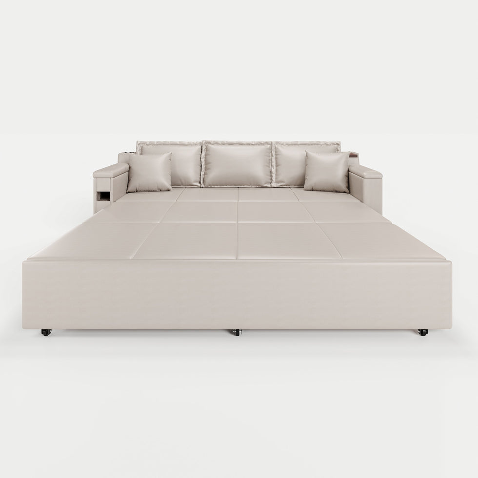 HMR - 83" King 3-Seater Leather Sleeper Sofa with Speaker & USB Ports