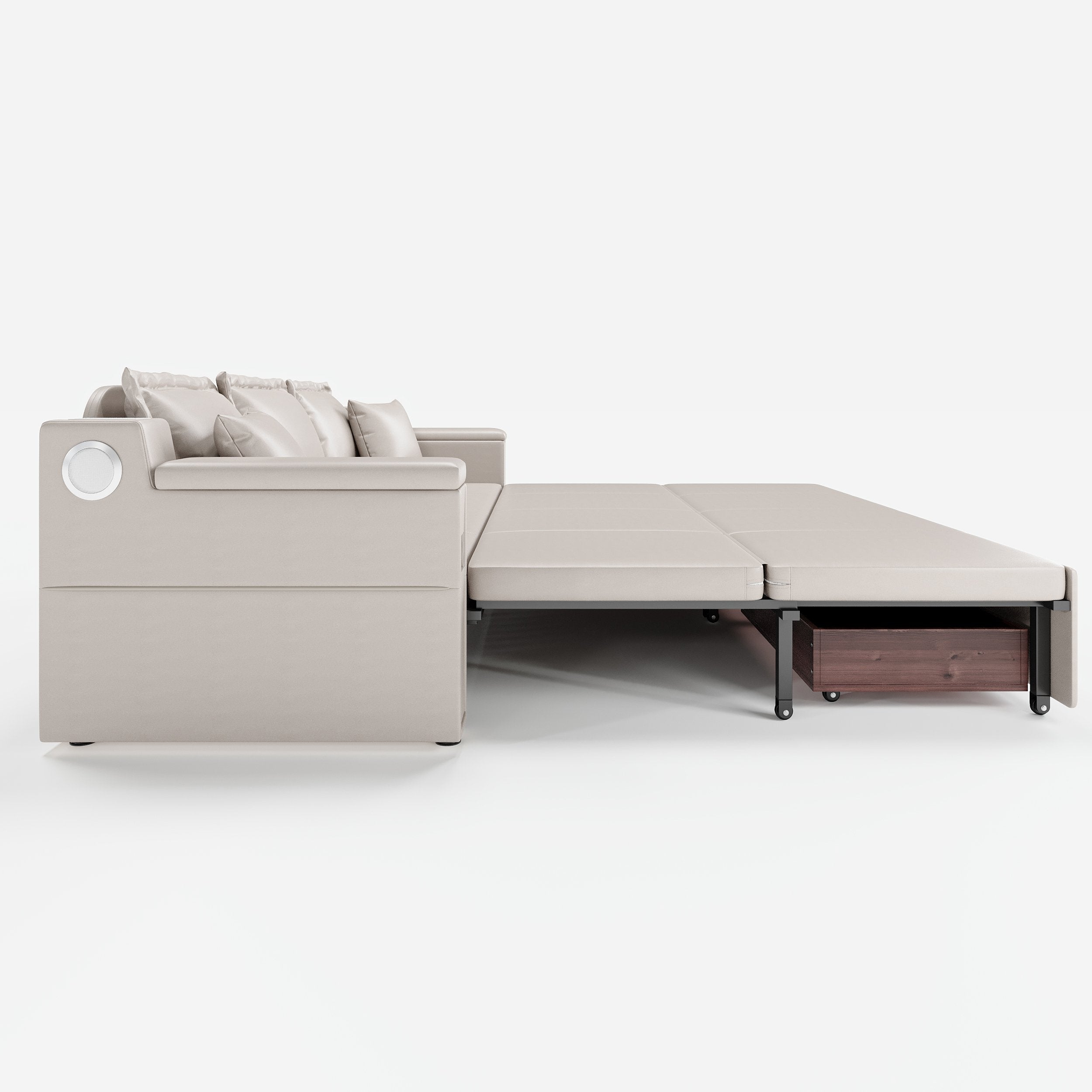 HMR - 83" King 3-Seater Leather Sleeper Sofa with Speaker & USB Ports