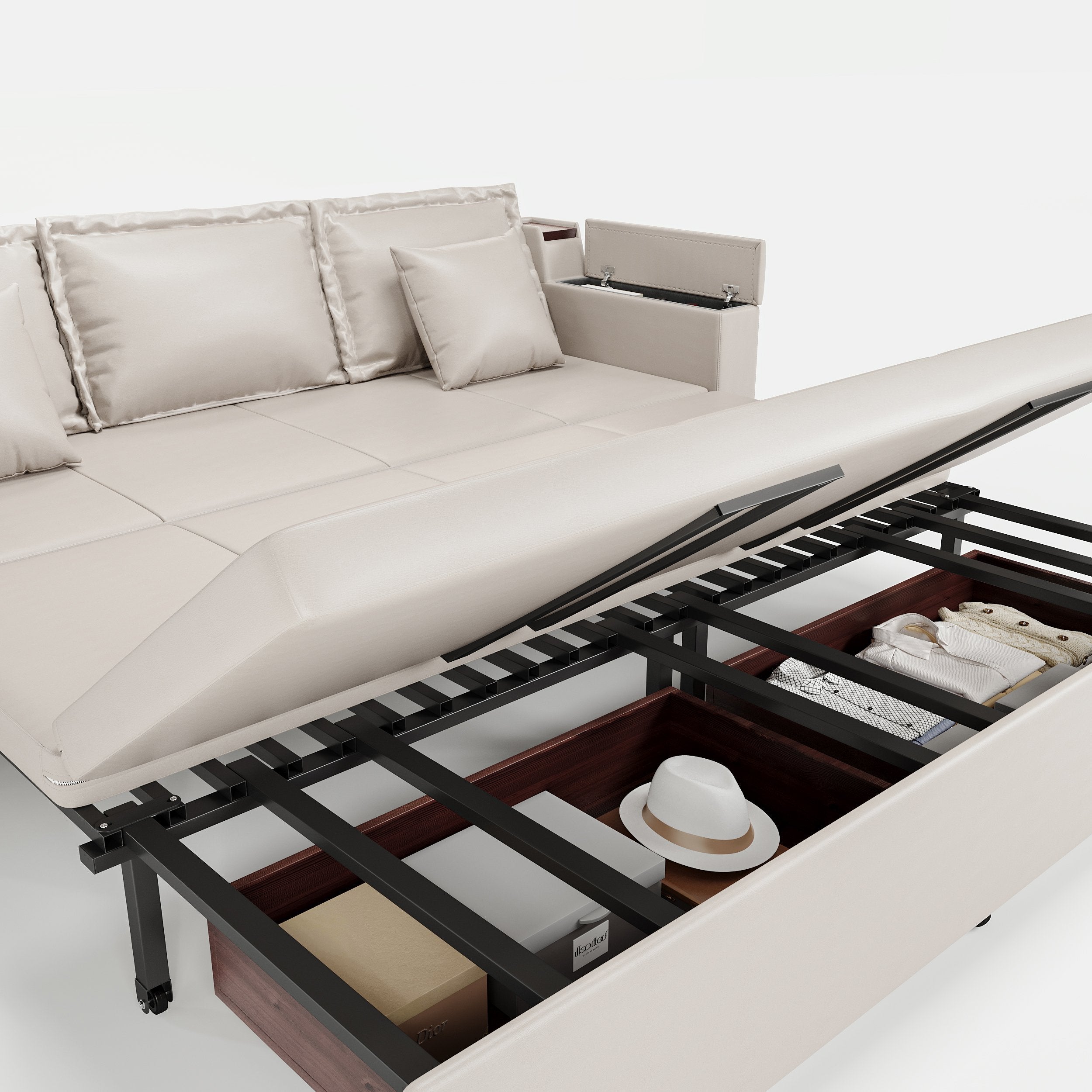 HMR - 83" King 3-Seater Leather Sleeper Sofa with Speaker & USB Ports