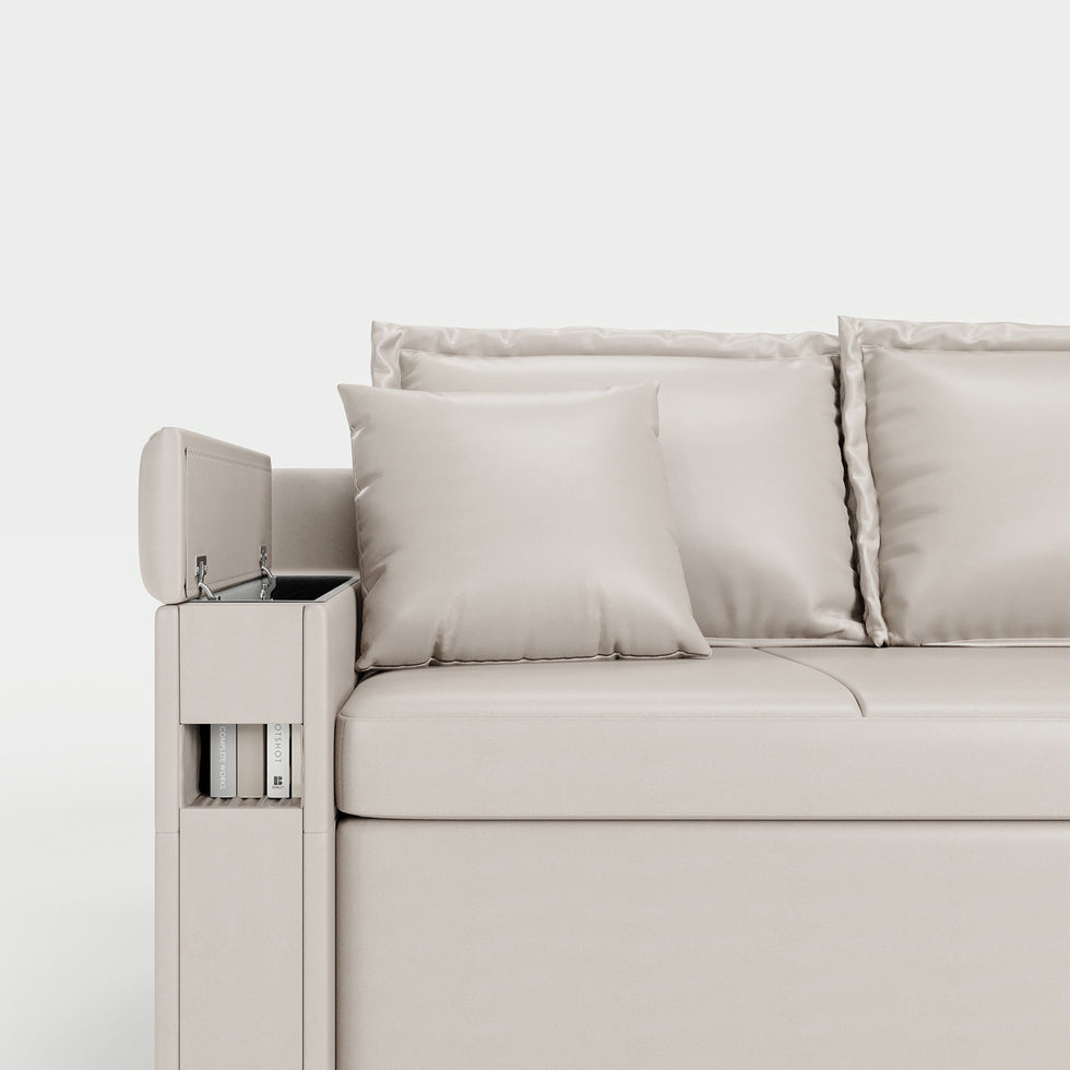 HMR - 83" King 3-Seater Leather Sleeper Sofa with Speaker & USB Ports