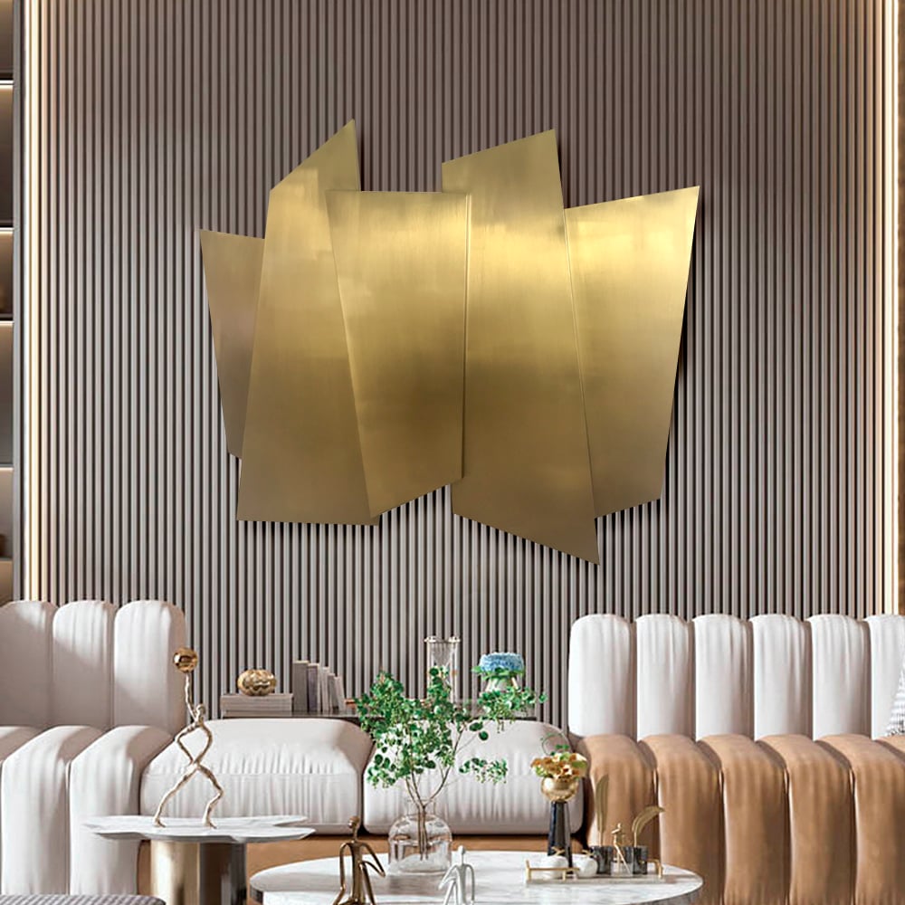 HMR - 35.4" Luxury Irregular Stainless Steel Wall Decor Geometric Art in Gold for Living Room