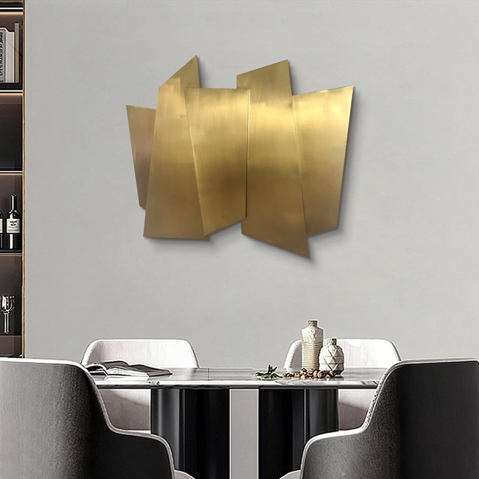 HMR - 35.4" Luxury Irregular Stainless Steel Wall Decor Geometric Art in Gold for Living Room