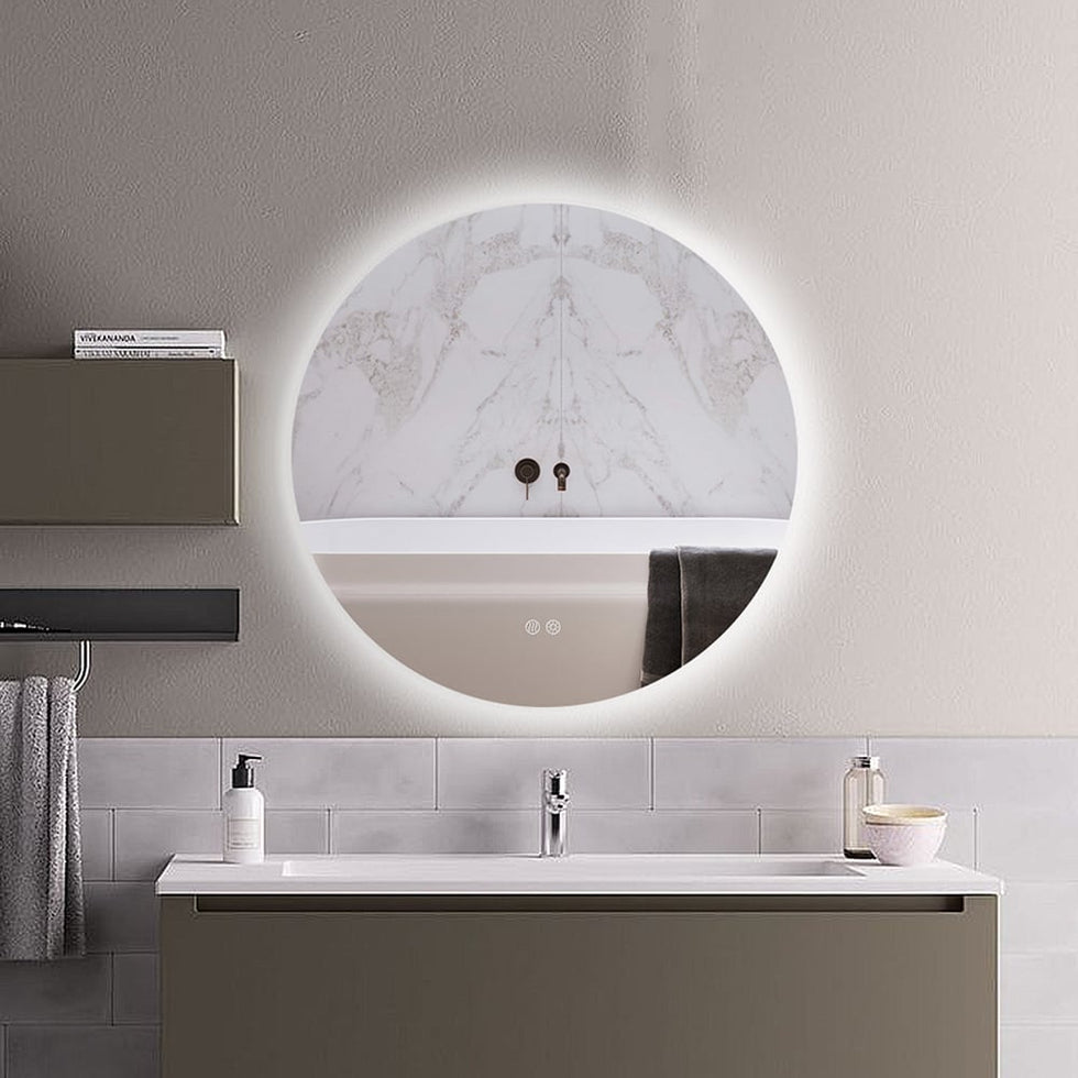 HMR - 24" Frameless Round LED Bathroom Vanity Mirror Acrylic Anti-Fog Wall Mirror