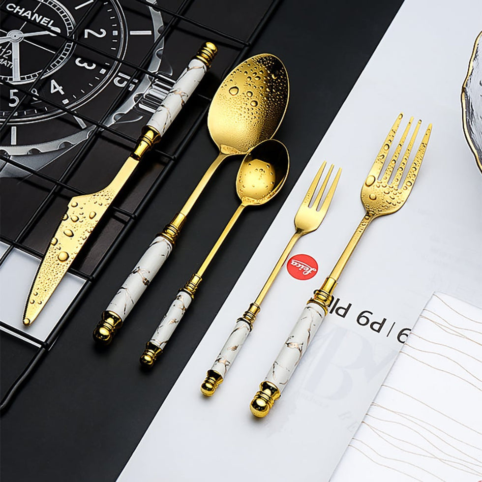 HMR - 60 Pieces Stainless Steel Flatware Set with Ceramic Coated Handle, Service for 12