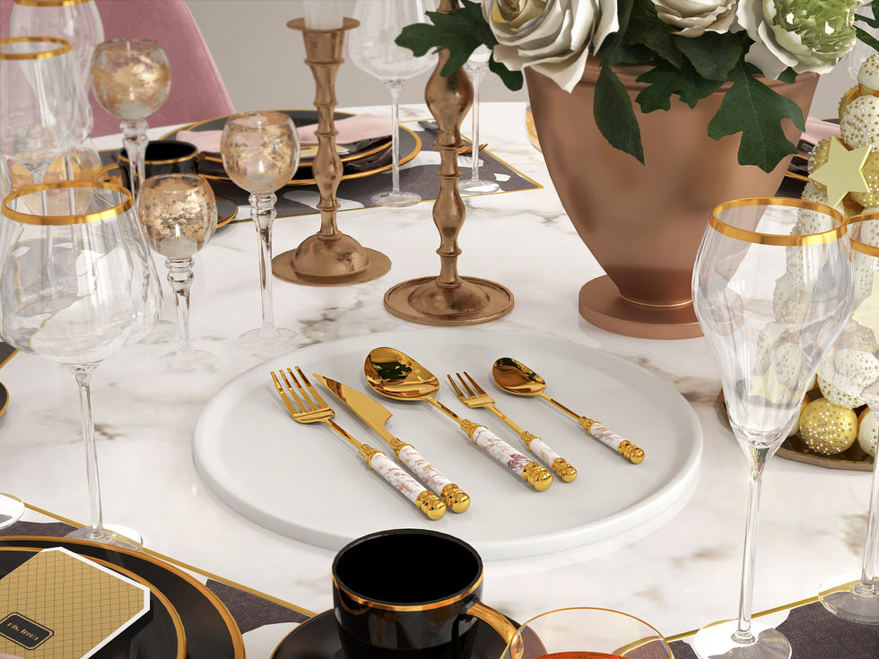 HMR - 60 Pieces Stainless Steel Flatware Set with Ceramic Coated Handle, Service for 12