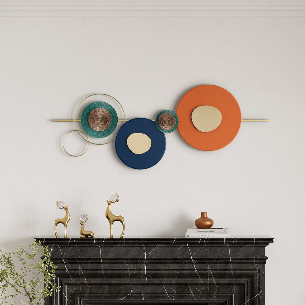 HMR - Modern Metal Wall Decor Home Wall Art Orange Gold Blue Living Room