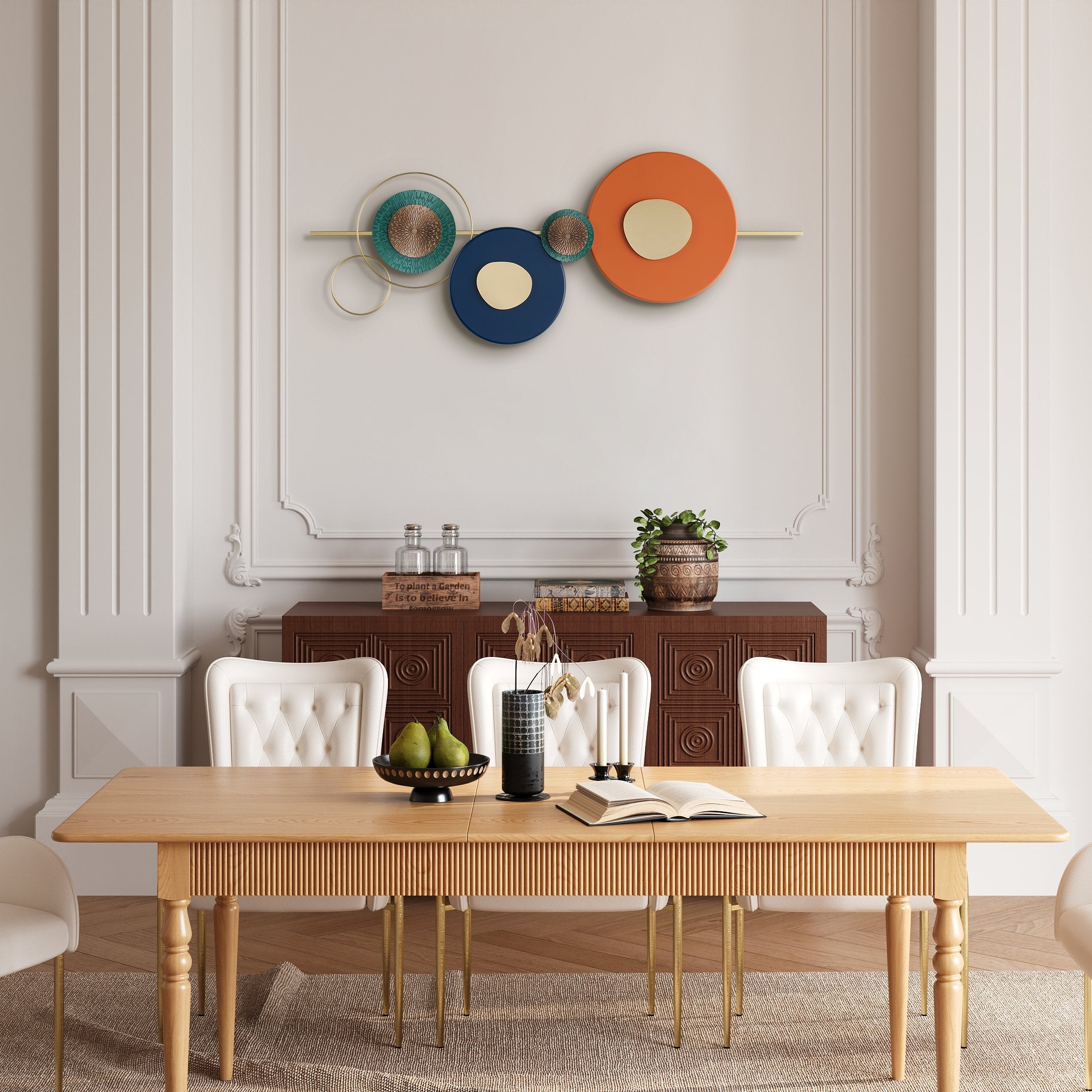 HMR - Modern Metal Wall Decor Home Wall Art Orange Gold Blue Living Room