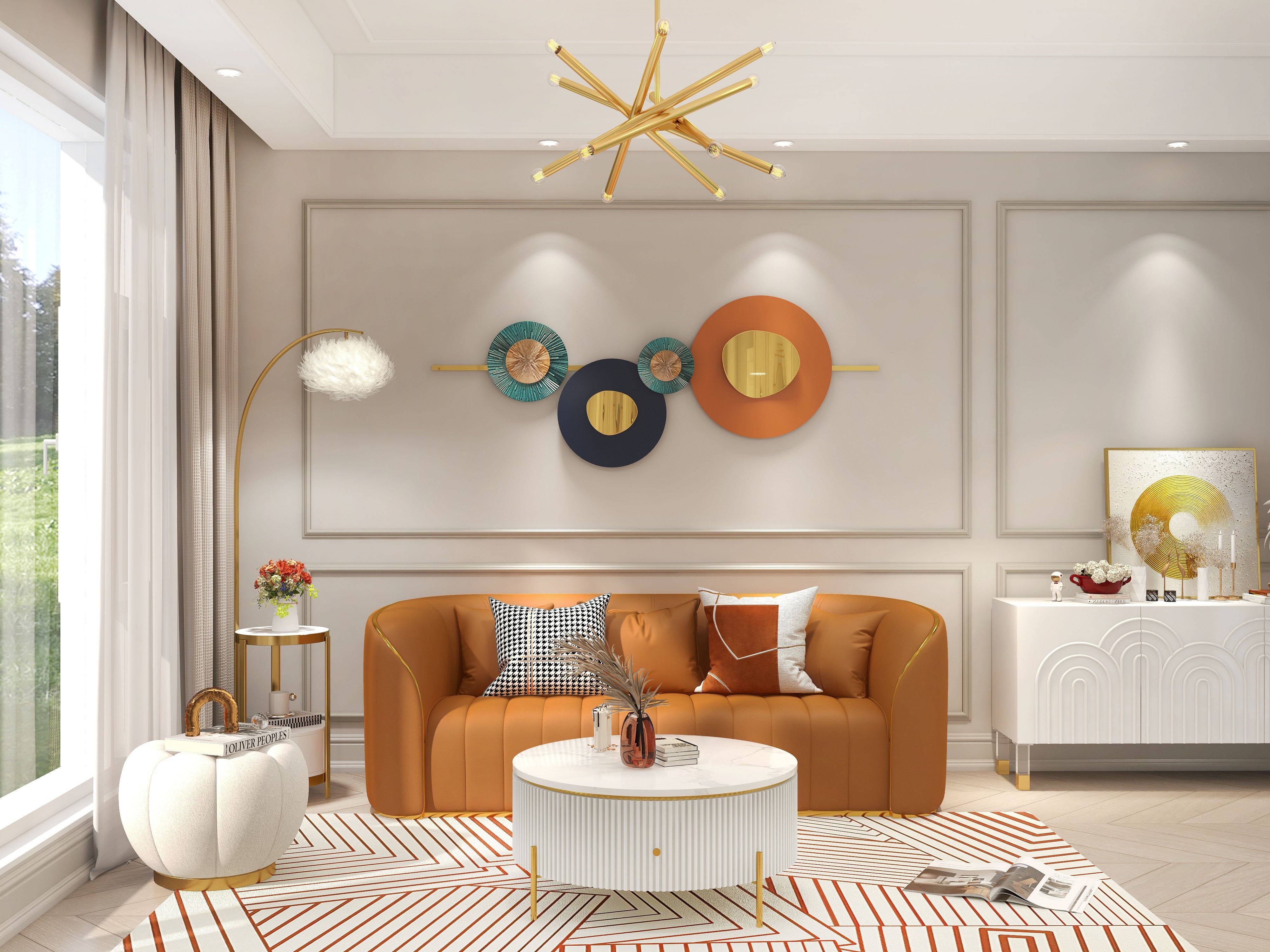 HMR - Modern Metal Wall Decor Home Wall Art Orange Gold Blue Living Room