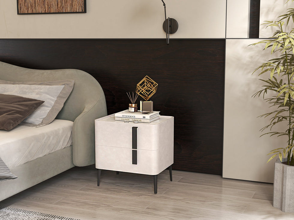 HMR - Queen Size Velvet Upholstered Bed Frame with Low Profile Wingback