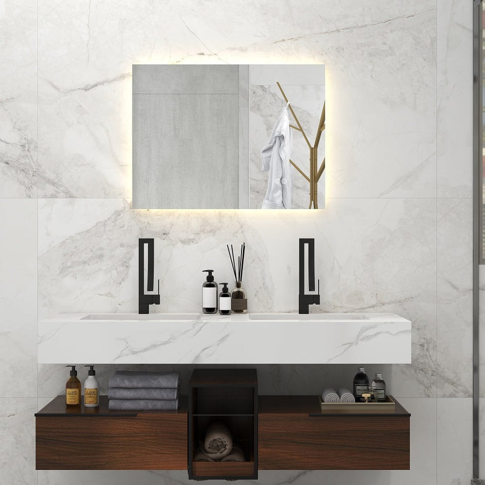HMR - 32" x 24" Rectangular Wall Mounted LED Bathroom Vanity Mirror Anti-Fog Frameless Backlit
