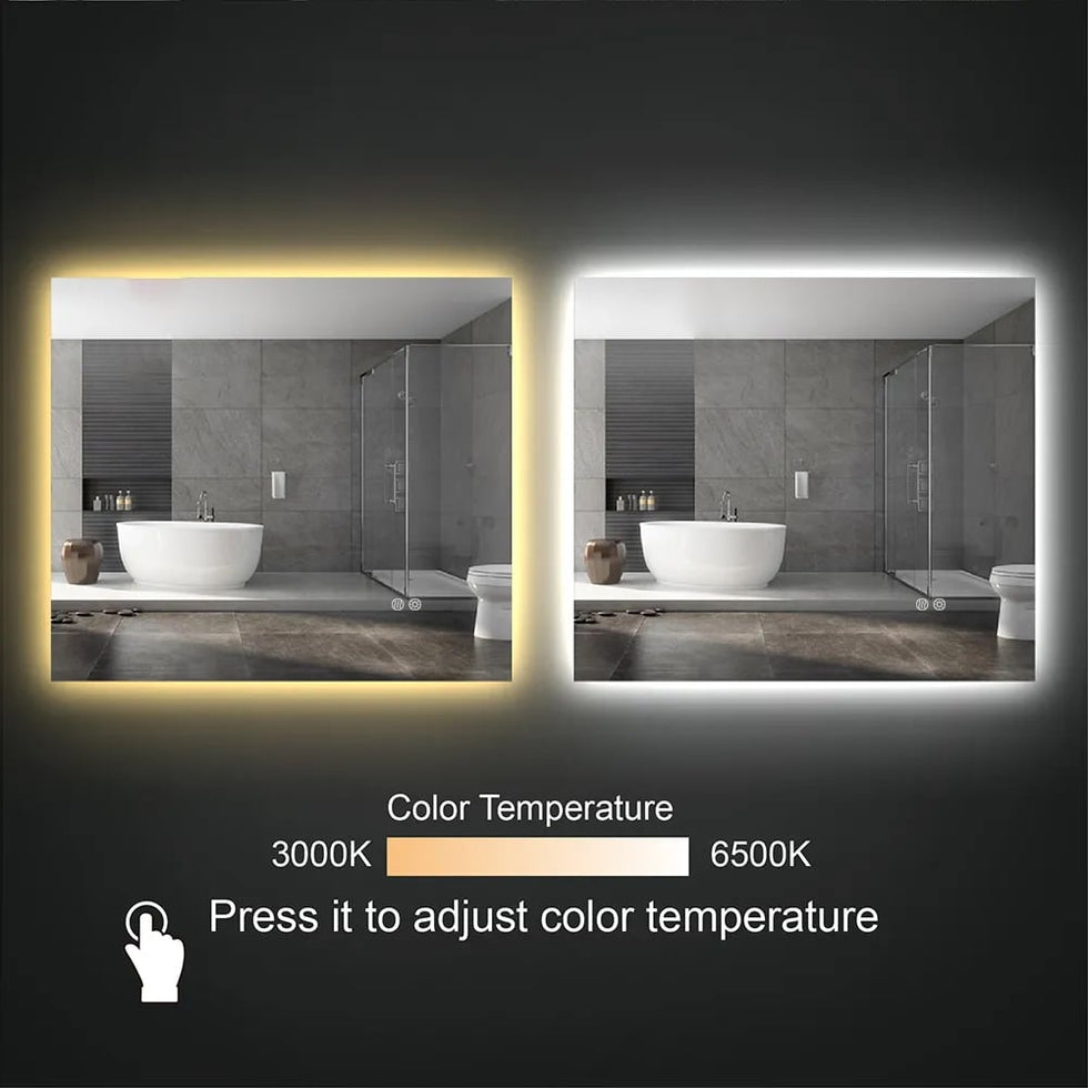 HMR - 32" x 24" Rectangular Wall Mounted LED Bathroom Vanity Mirror Anti-Fog Frameless Backlit