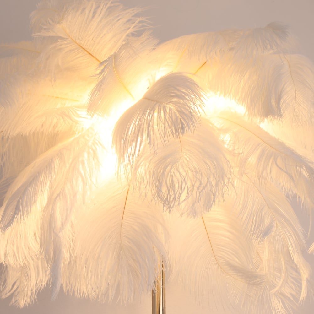 HMR - Loftus Art Deco Rose Gold Floor Lamp with Feather Shade Tree Standing Lamp