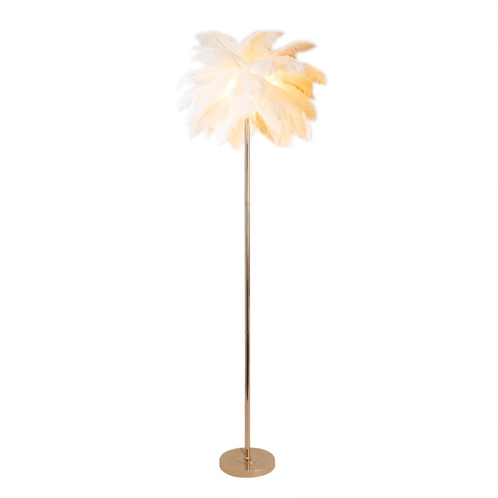 HMR - Loftus Art Deco Rose Gold Floor Lamp with Feather Shade Tree Standing Lamp