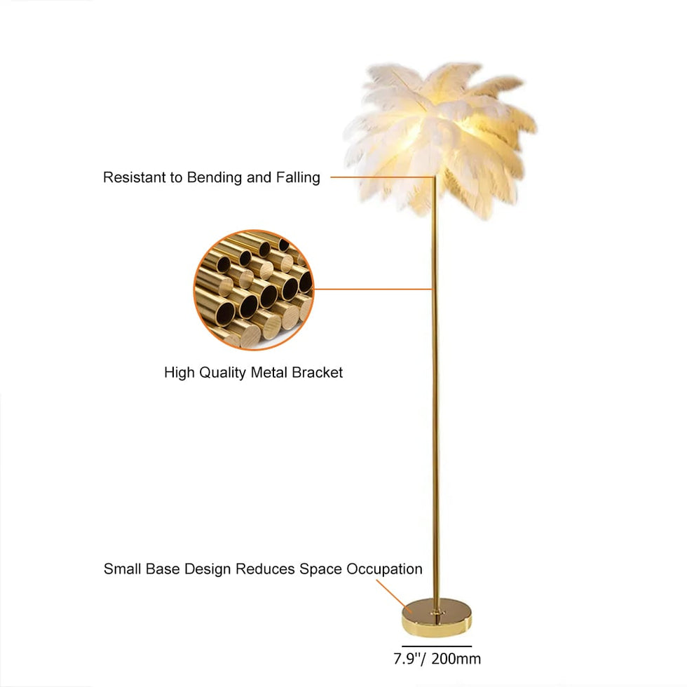 HMR - Loftus Art Deco Rose Gold Floor Lamp with Feather Shade Tree Standing Lamp