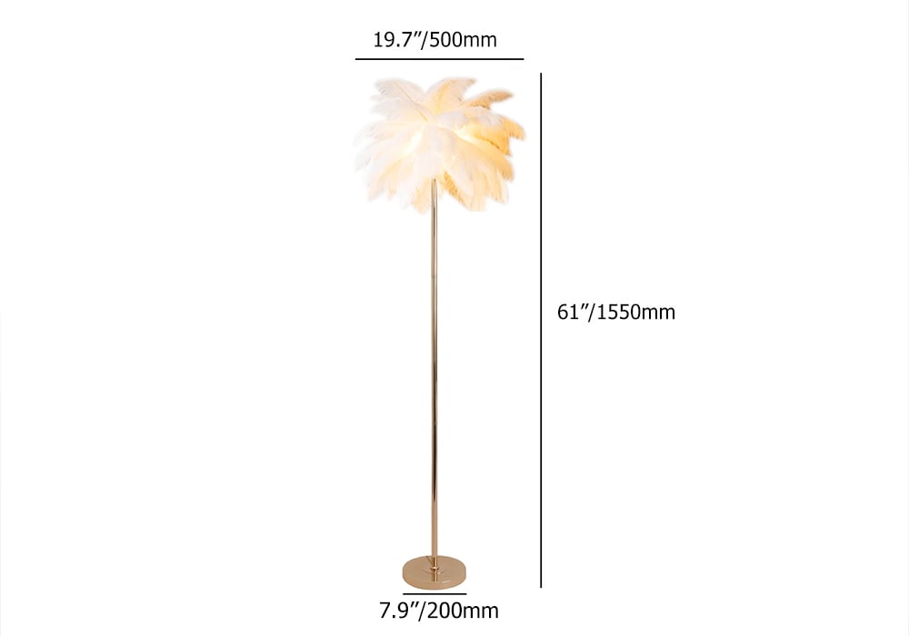 HMR - Loftus Art Deco Rose Gold Floor Lamp with Feather Shade Tree Standing Lamp
