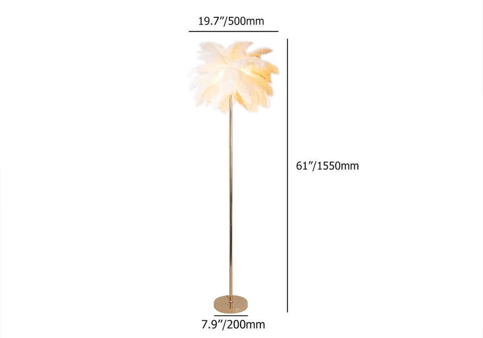 HMR - Loftus Art Deco Rose Gold Floor Lamp with Feather Shade Tree Standing Lamp