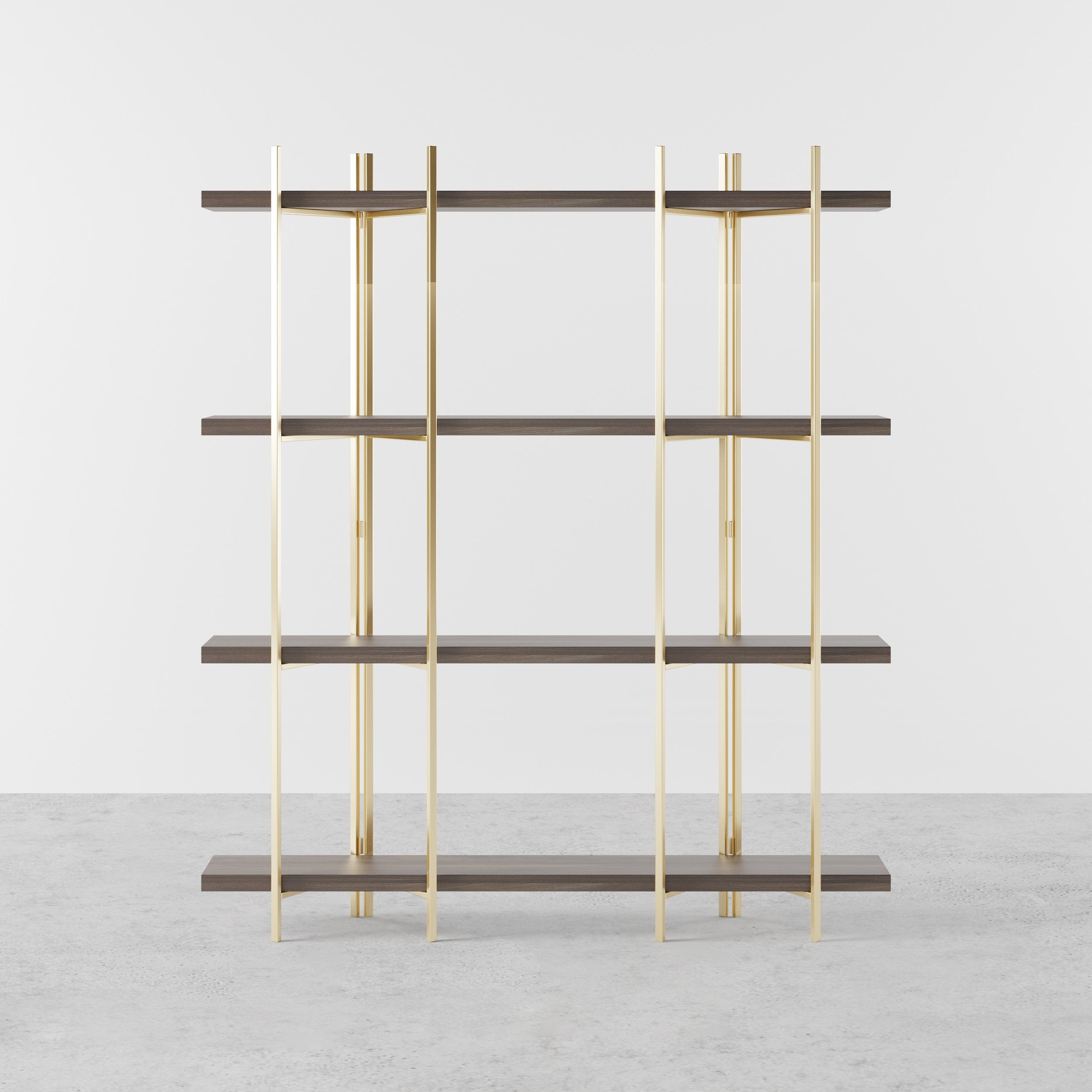 HMR - Modern 70.9" Standing Etagere Bookshelf with Open Storage in Walnut & Gold