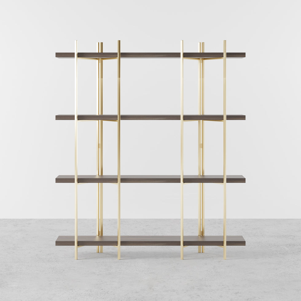 HMR - Modern 70.9" Standing Etagere Bookshelf with Open Storage in Walnut & Gold