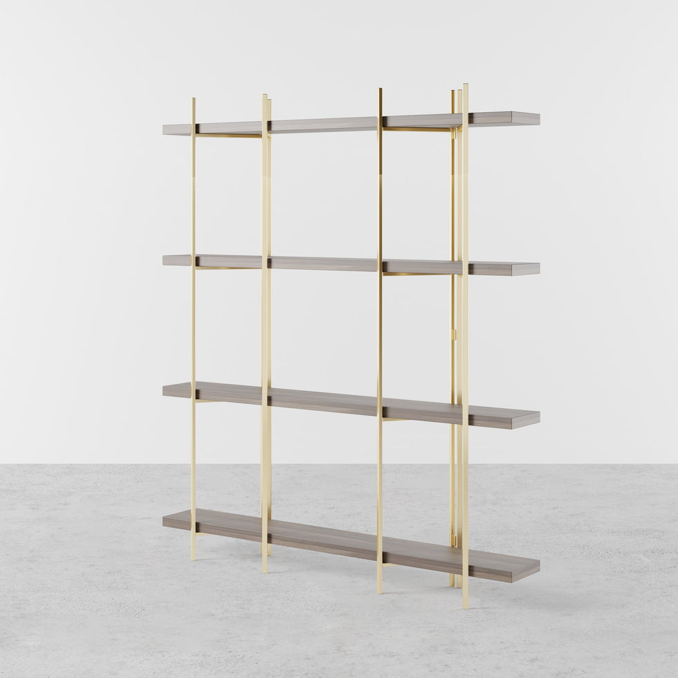 HMR - Modern 70.9" Standing Etagere Bookshelf with Open Storage in Walnut & Gold