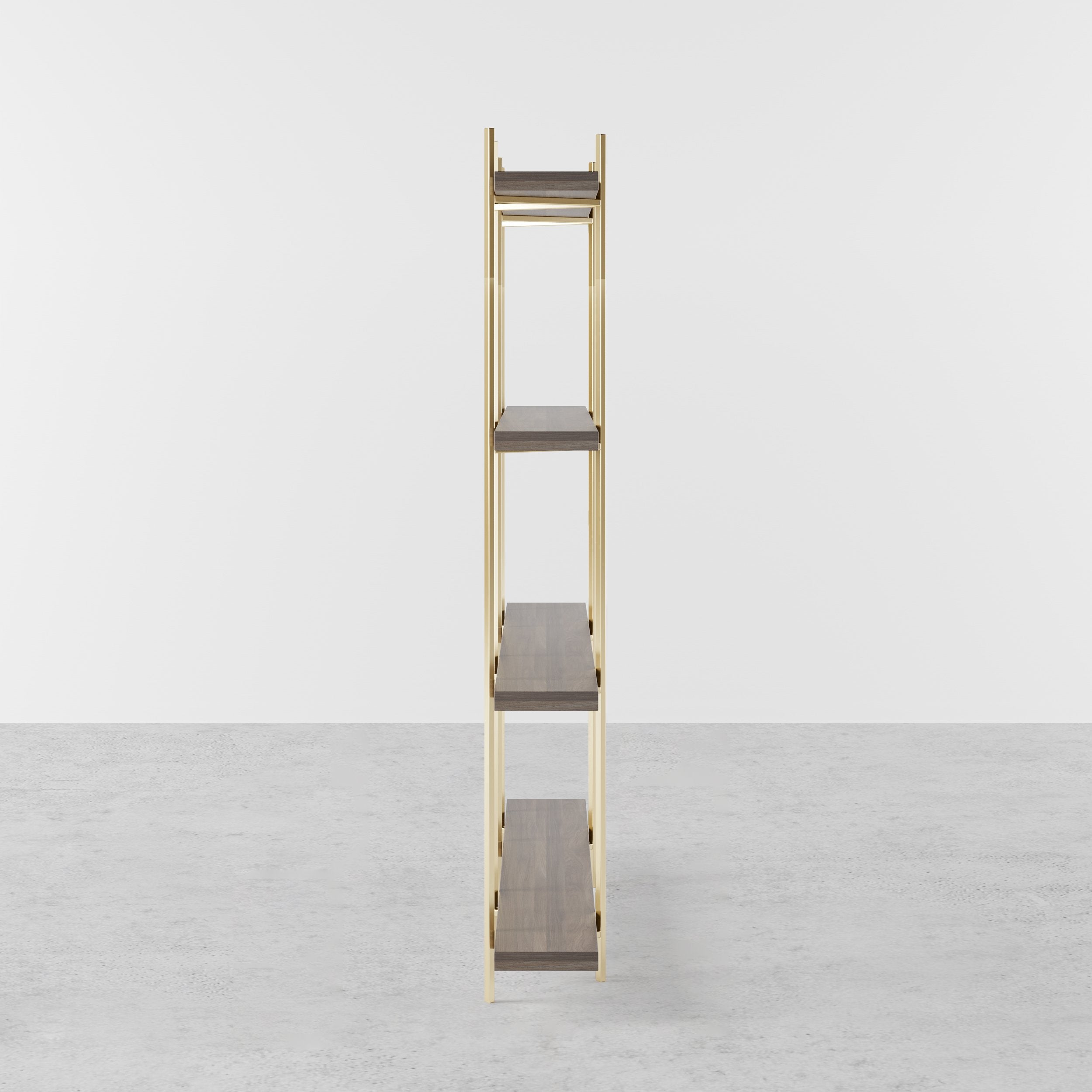 HMR - Modern 70.9" Standing Etagere Bookshelf with Open Storage in Walnut & Gold