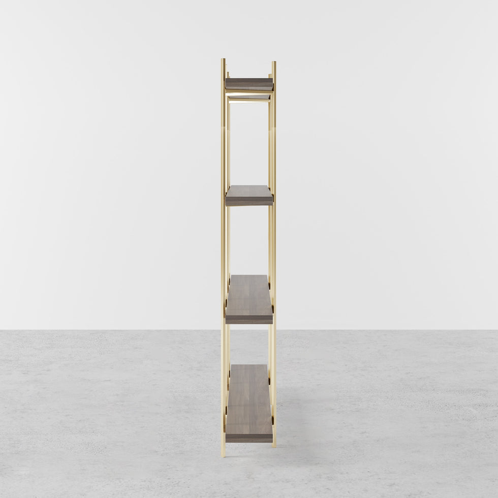 HMR - Modern 70.9" Standing Etagere Bookshelf with Open Storage in Walnut & Gold
