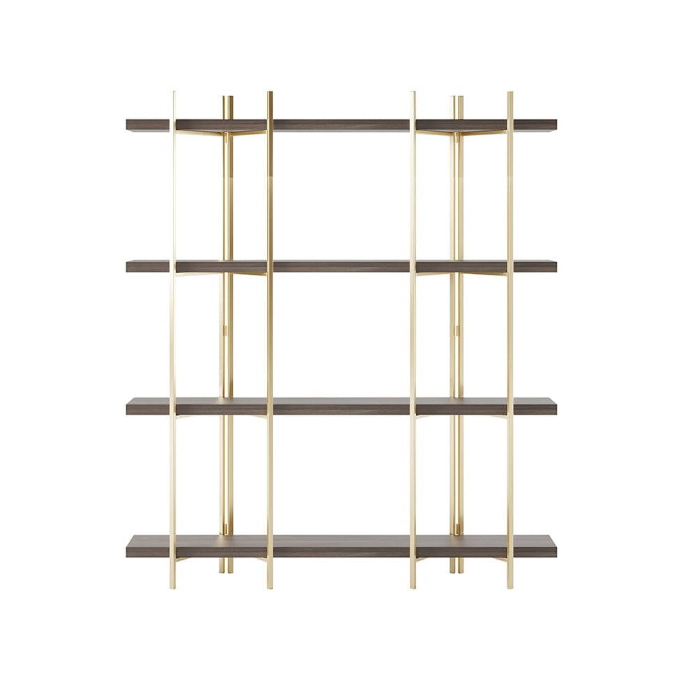 HMR - Modern 70.9" Standing Etagere Bookshelf with Open Storage in Walnut & Gold
