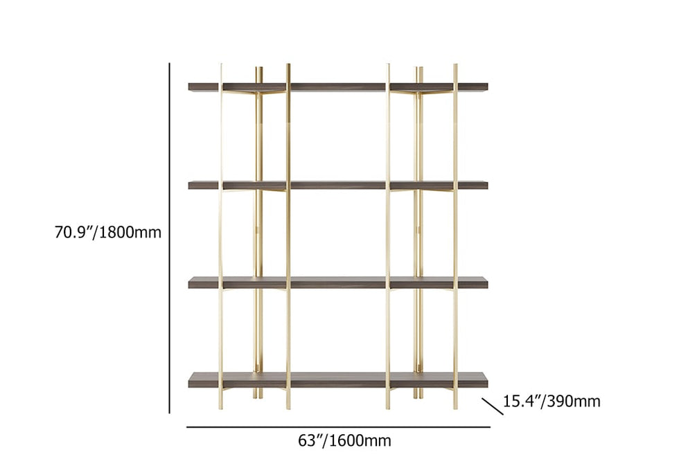 HMR - Modern 70.9" Standing Etagere Bookshelf with Open Storage in Walnut & Gold