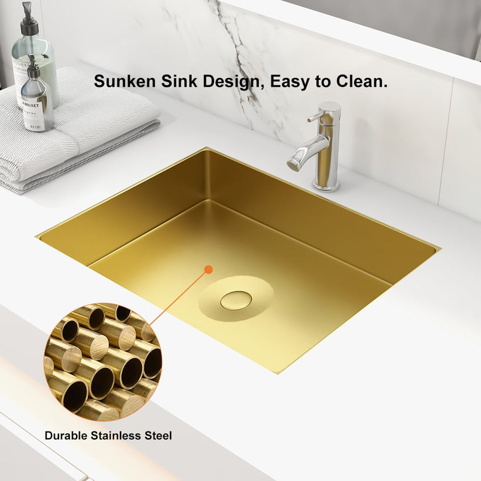 HMR - Luxury Stainless Steel Rectangular Sink Undermount Bathroom Wash Sink