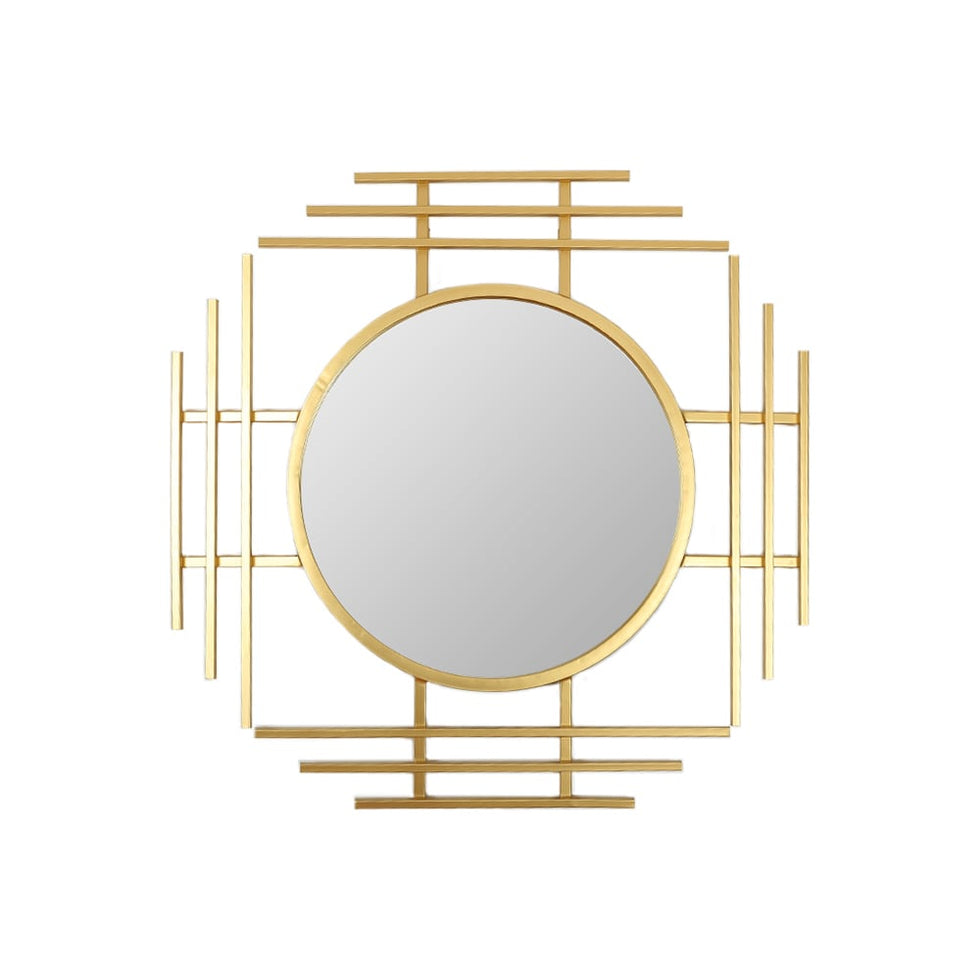 HMR - 28" Luxury 3D Geometric Gold Metal Wall Mirror Overlapping Home Decor for Entryway
