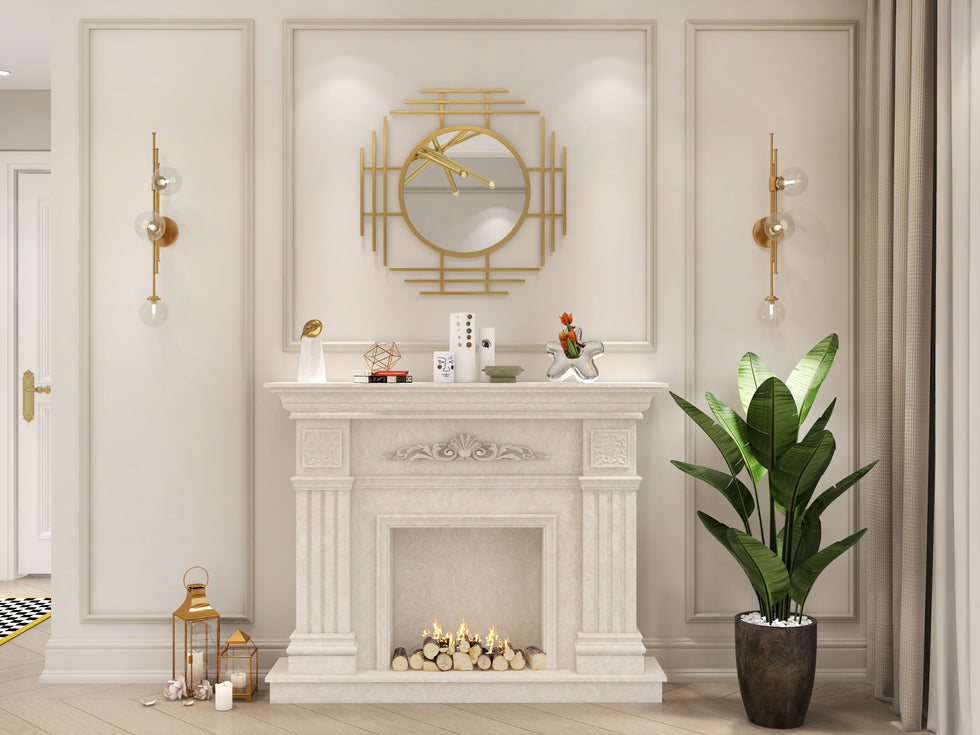 HMR - 28" Luxury 3D Geometric Gold Metal Wall Mirror Overlapping Home Decor for Entryway