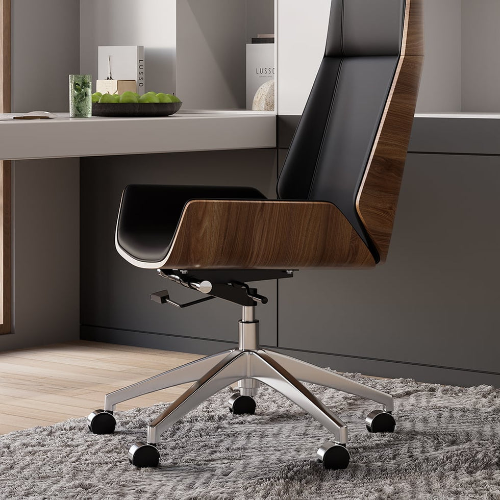 HMR - Faux Leather Office Chair Desk Chair with Wheels & Adjustable Height