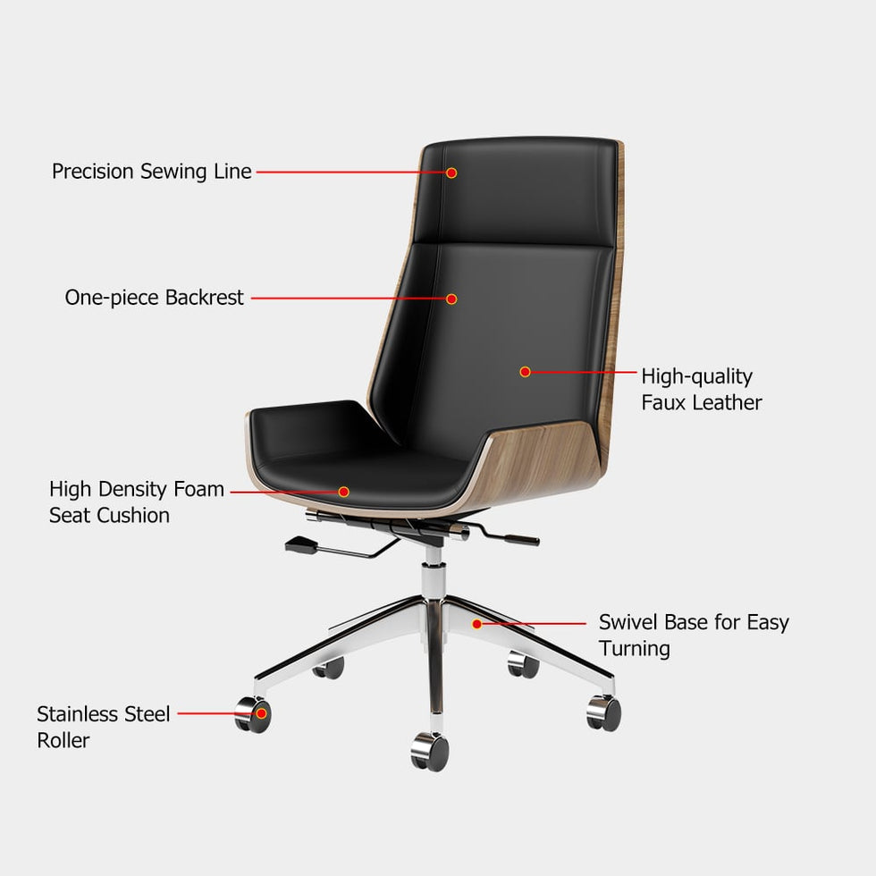 HMR - Faux Leather Office Chair Desk Chair with Wheels & Adjustable Height