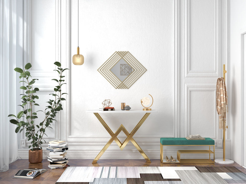 HMR - Modern Luxury Overlapping Geometric Rhombus Gold Metal Wall Mirror