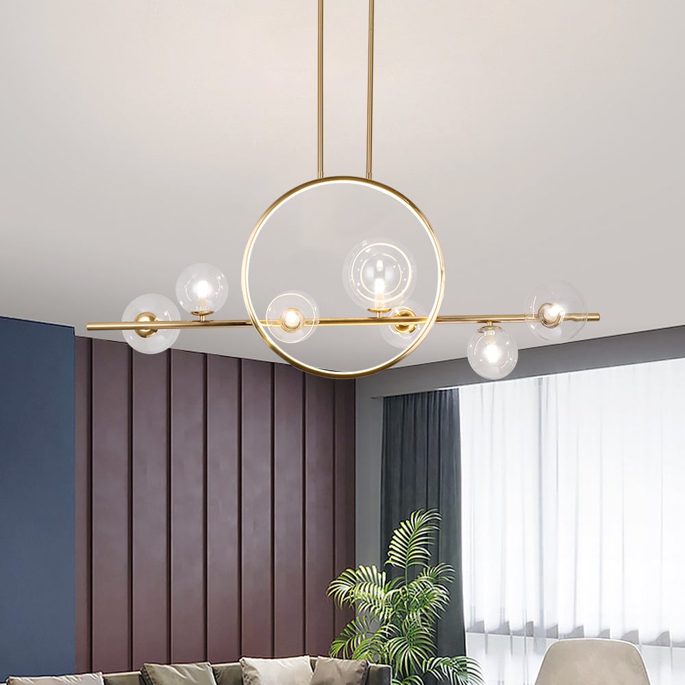 HMR - Bubi Modern Linear Kitchen Island Light for Dining Room with Glass Globe Shade