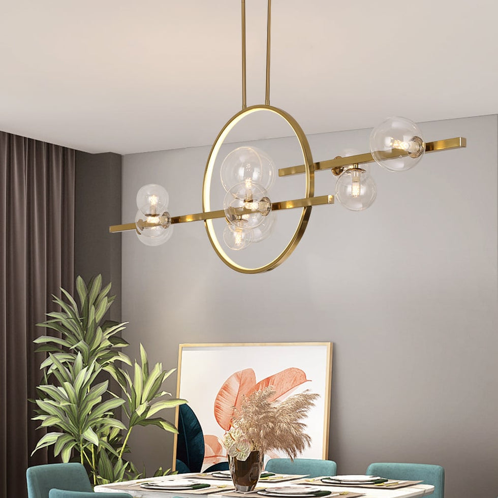HMR - Bubi Modern Linear Kitchen Island Light for Dining Room with Glass Globe Shade