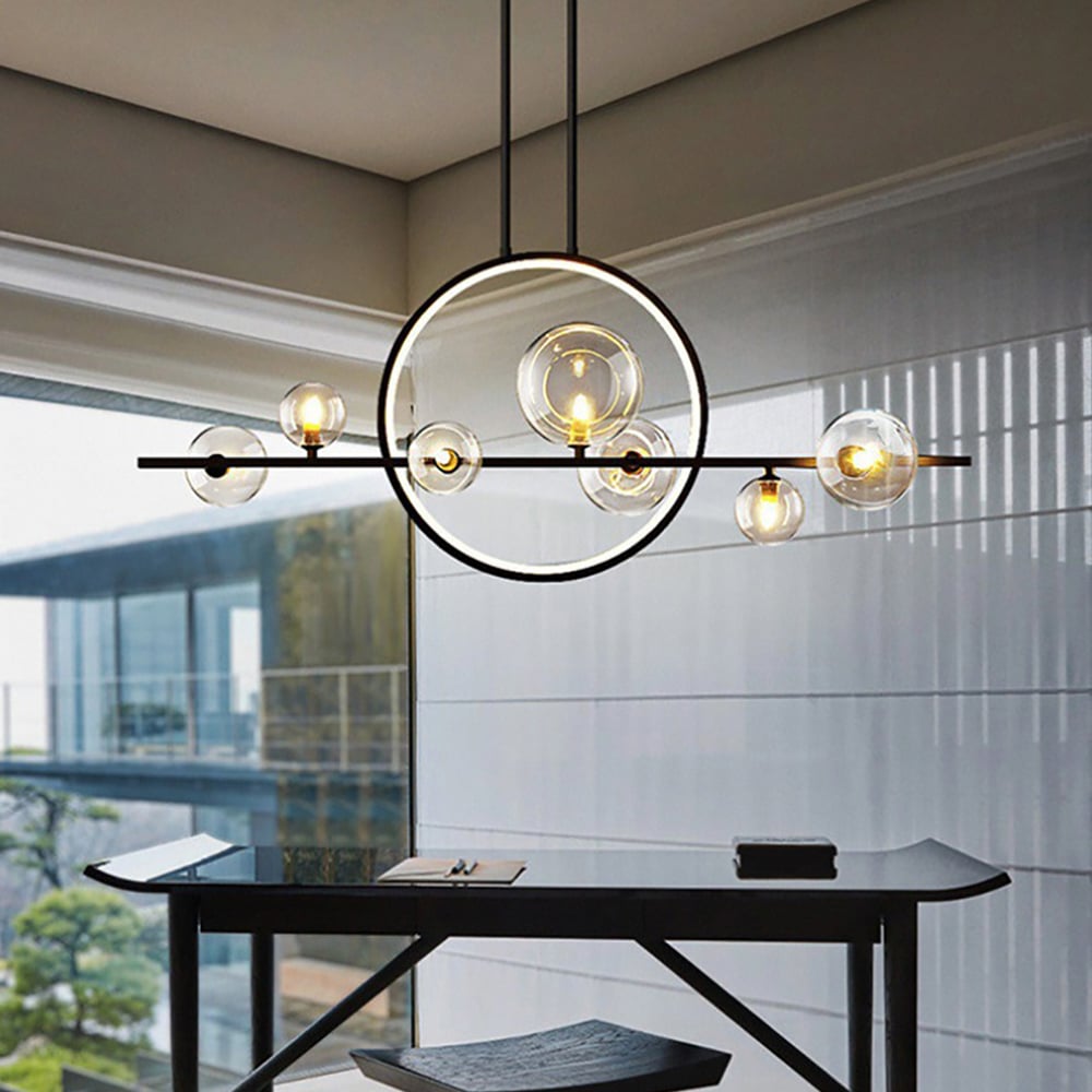 HMR - Bubi Modern Linear Kitchen Island Light for Dining Room with Glass Globe Shade